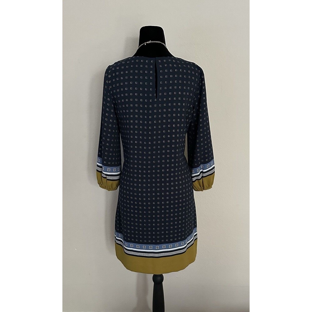 Ann Taylor Dress Size 0P Blue Shift Geo Floral  Print  Contrast Hem Career Women - Picture 2 of 15